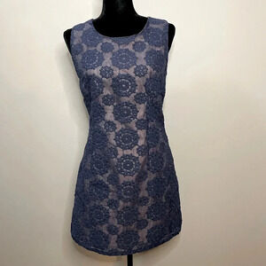 Blu Pepper Navy Blue Dress with Embroidered Mesh Fabric and Nude Underlay